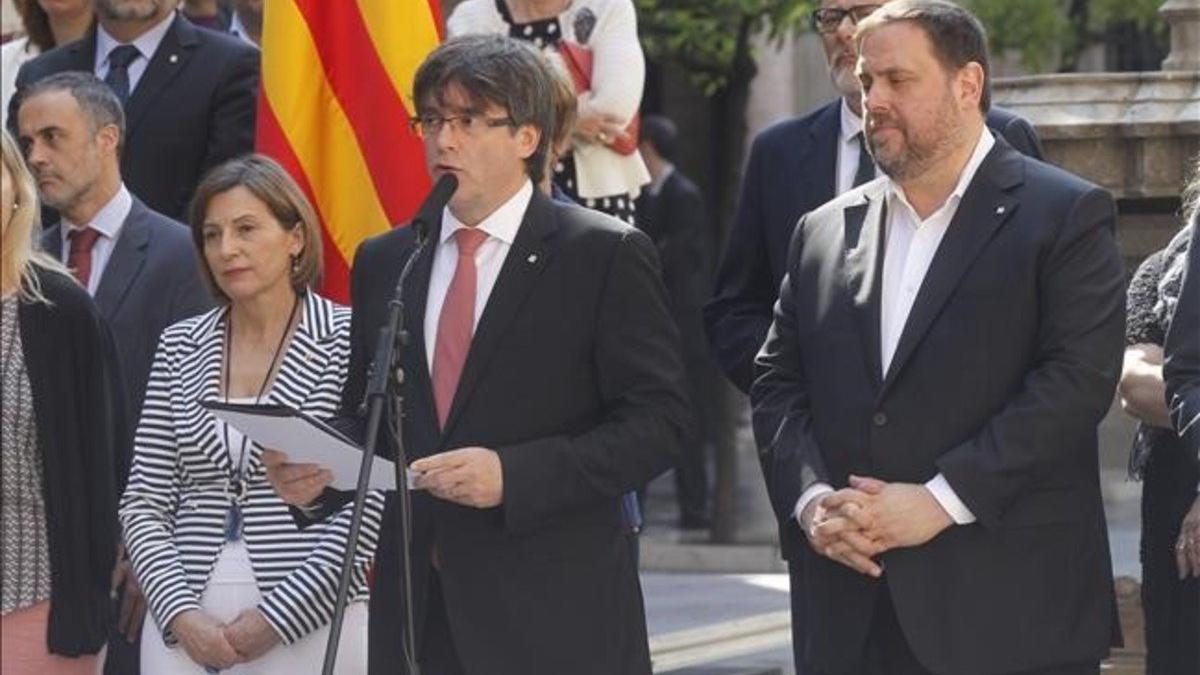 El 'president', Carles Puigdemont, durante el anuncio de la fecha y la pregunta del referéndum.