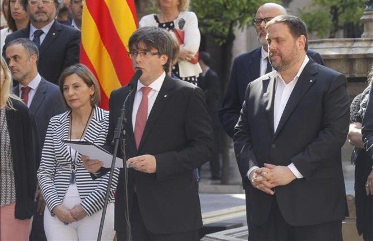El ’president’, Carles Puigdemont, durante el anuncio de la fecha y la pregunta del referéndum.
