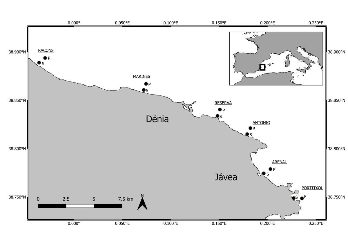 El mapa con los puntos de muestreo del estudio.