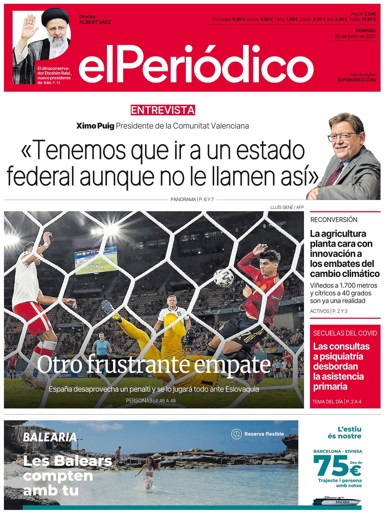 La portada de EL PERIÓDICO del 20 de junio de 2021