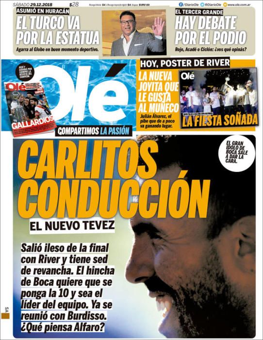 Portada OLÉ sábado 29 de diciembre 2018