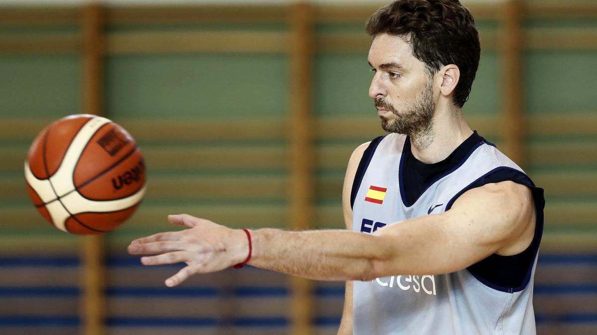 Pau Gasol, en un entrenamiento con la selección española