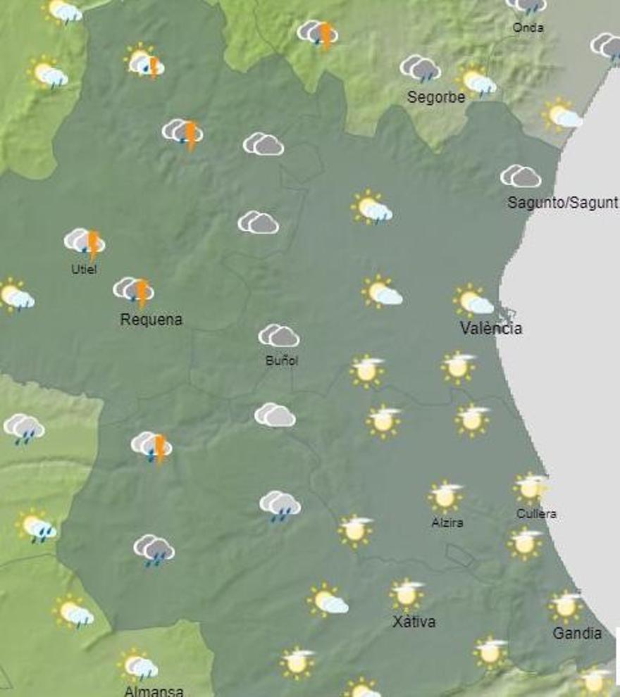 El tiempo en Valencia hoy, según la previsión de la Aemet para las siete de la tarde.