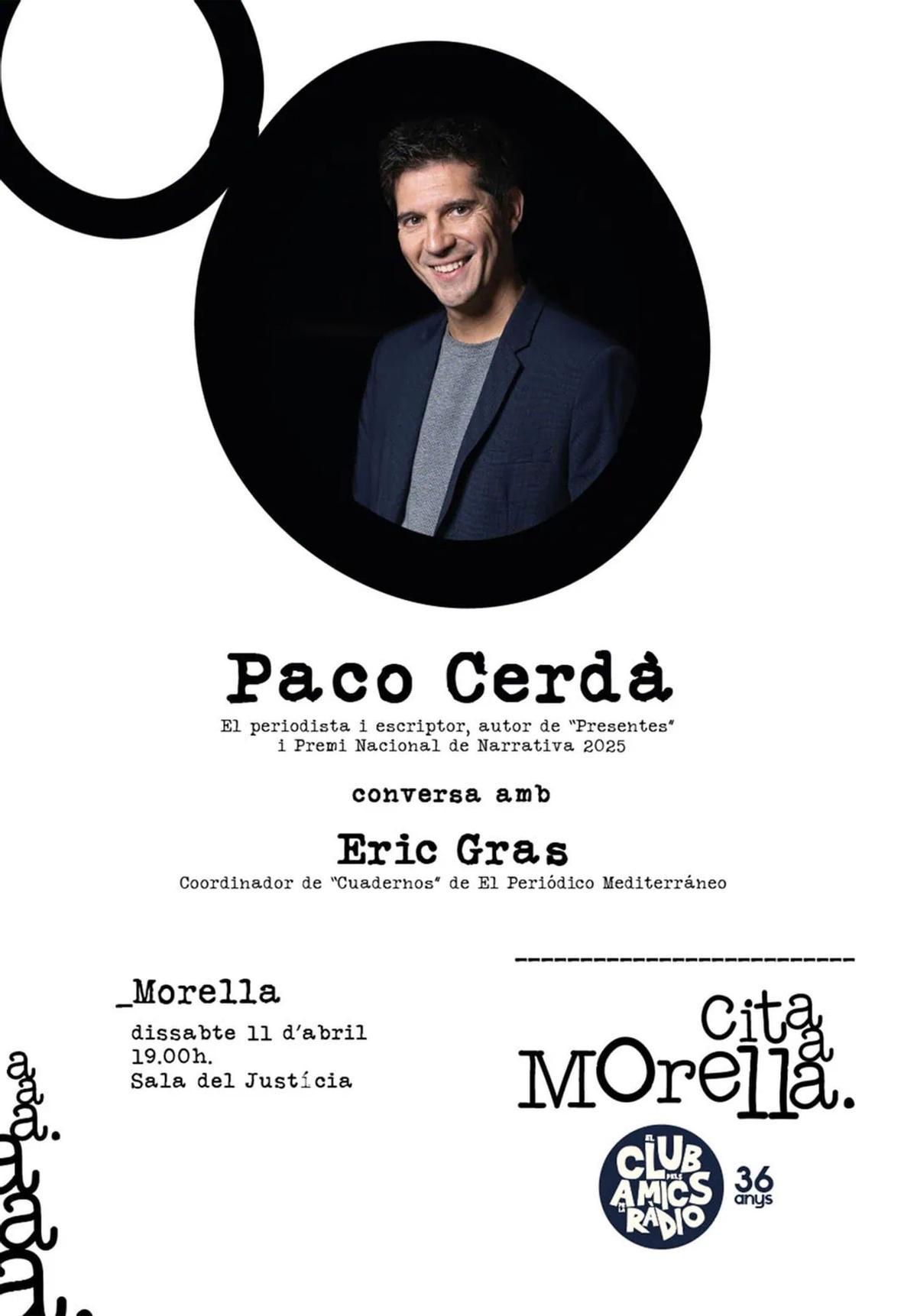 Paco Cerdà protagonitza la nova sessió del cicle 'Cita a Morella' aquest 11 d'abril.
