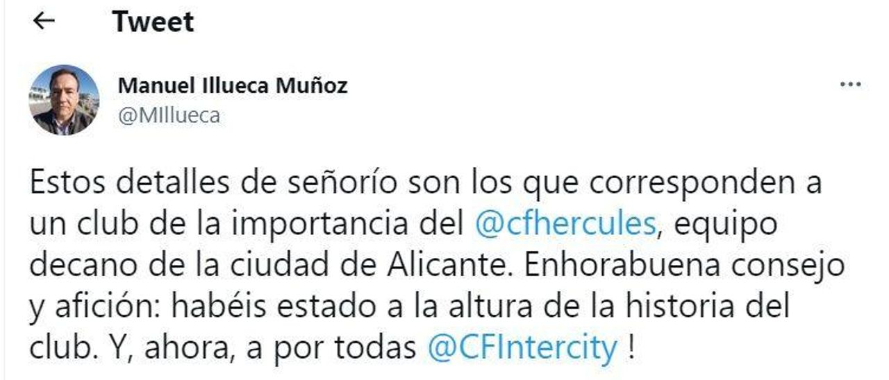 Tuit de la cuenta personal del director del IVF, Manuel Illueca.