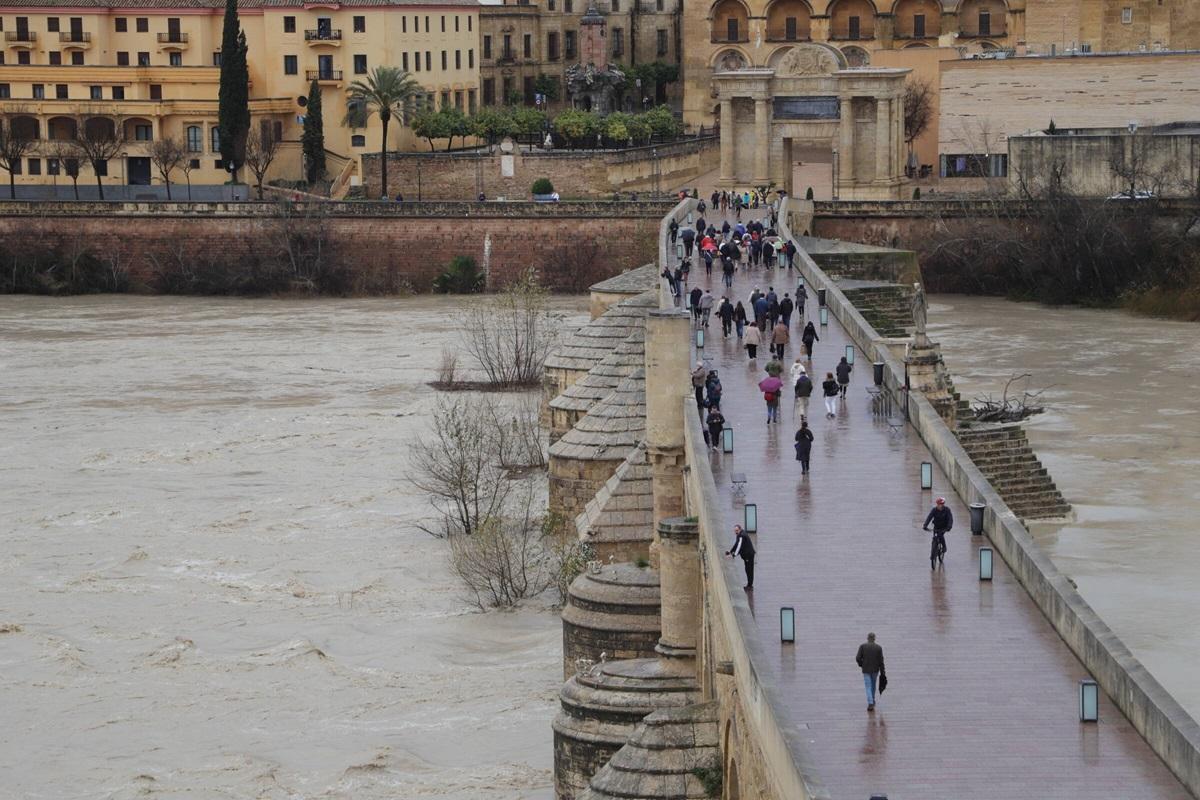 Puente Romano sobre el Guadalquivir a su paso por Córdoba, este miércoles 4 de febrero.