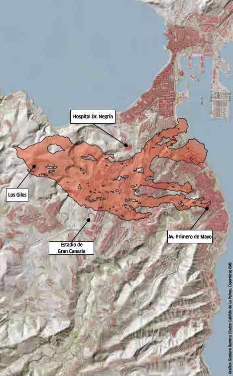 Las cenizas de La Palma cubrirían el 27% del área metropolitana