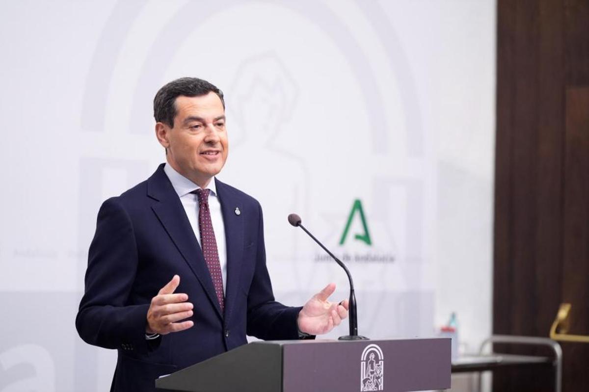 Juanma Moreno, durante su comparecencia este jueves.