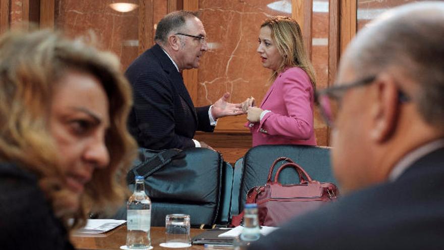 Los consejeros José Manuel Baltar y Rosa Dávila hablan antes del Consejo de Gobierno de ayer. En primer plano Cristina Valido y José Miguel Barragán.