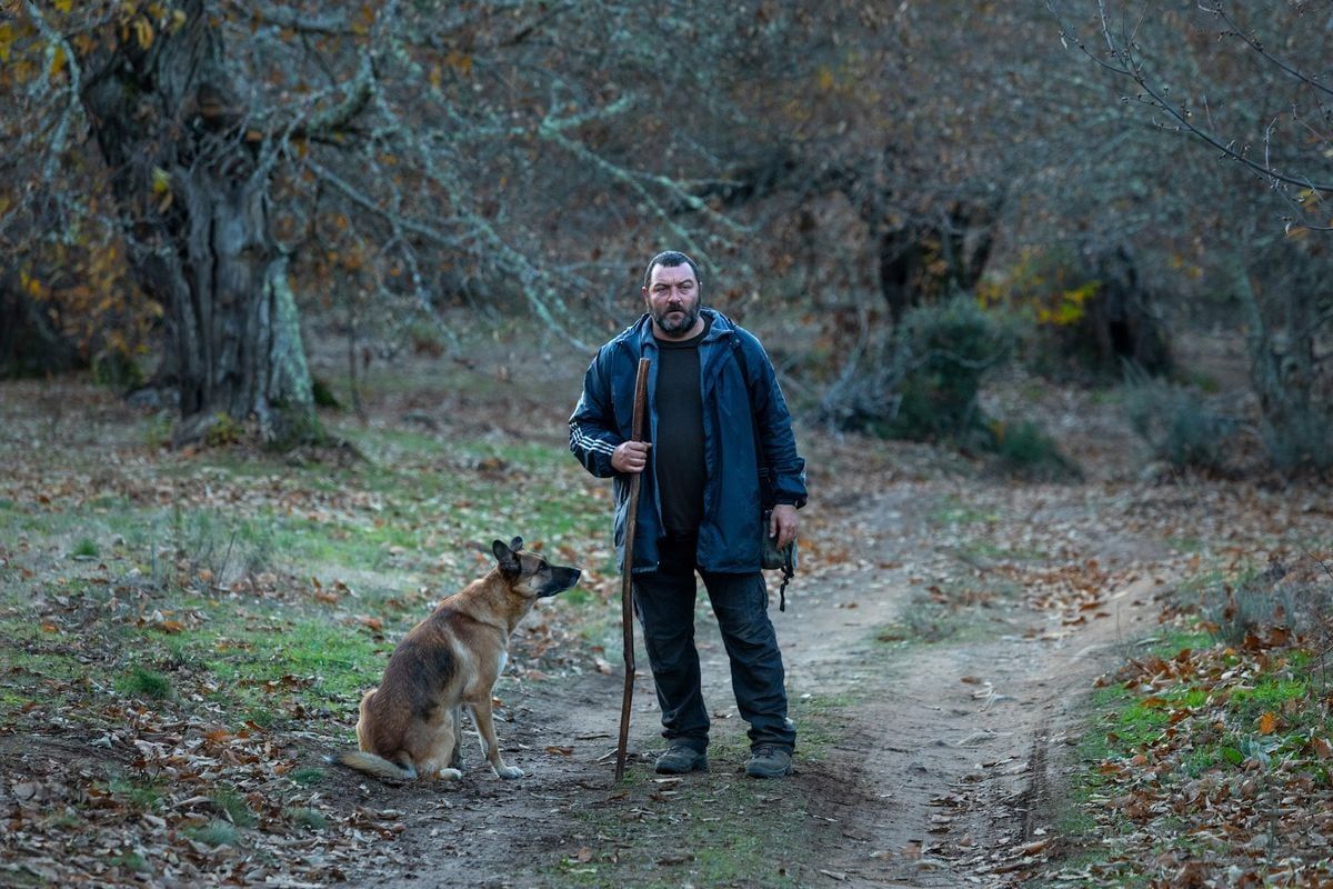 Escena de As bestas con el protagonista y su perro