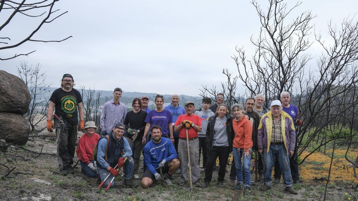 Voluntarios actúan en un pulmón verde de Ourense arrasado por el fuego