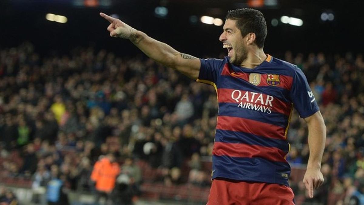 Luis Suárez celebra su primer tanto al Athletic.