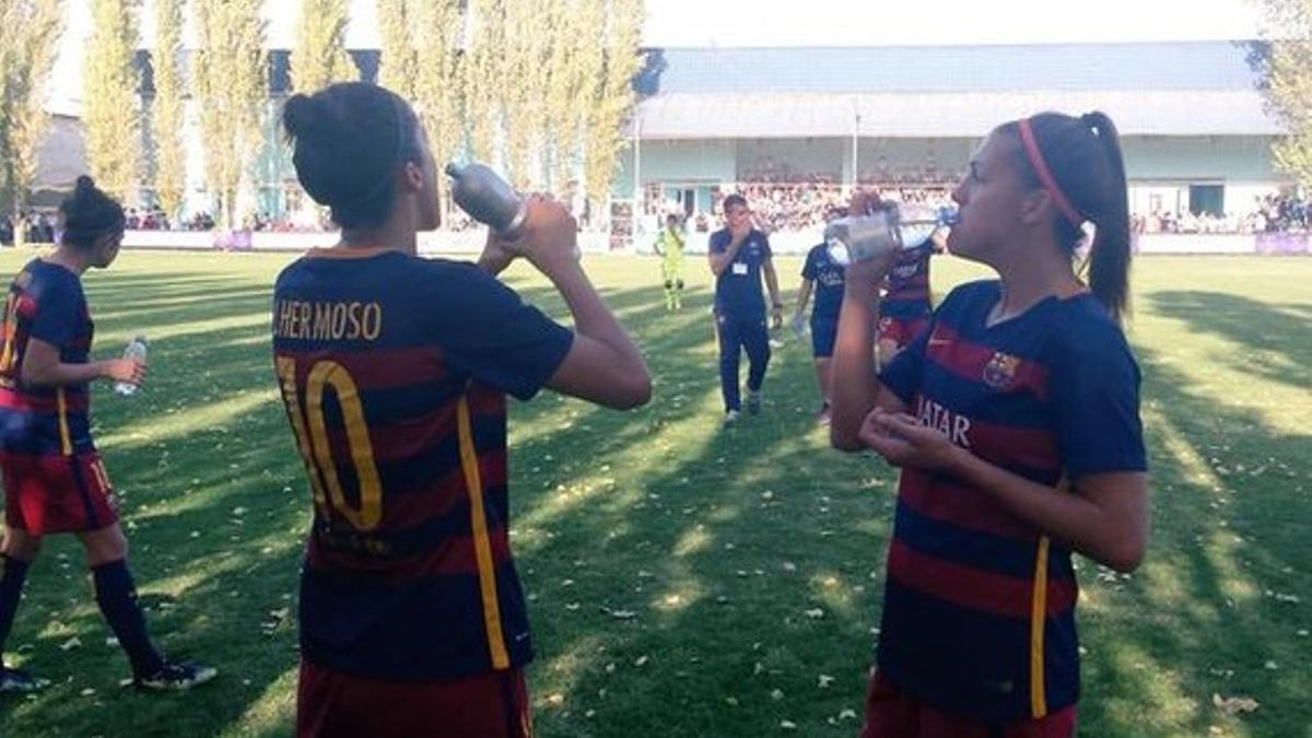 Las jugadoras del FC Barcelona durante el encuentro ante el Kazygurt