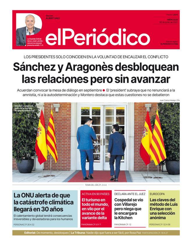 La portada d’EL PERIÓDICO del 30 de juny del 2021
