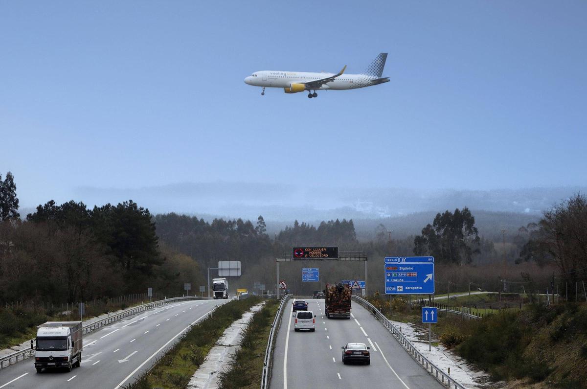 Un avión aterrizando en el aeropuerto de Santiago