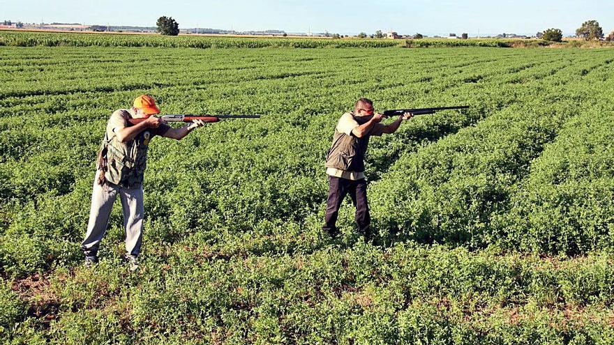 Dos caçadors en una acció de caça en plena temporada.