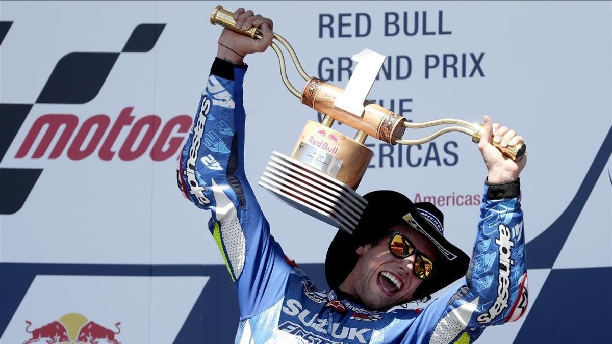 Álex Rins  (Suzuki) celebra su victoria en el GP de las Américas de MotoGP