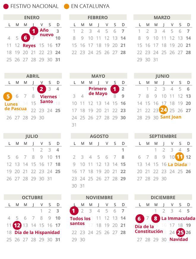 Calendario laboral de Catalunya del 2021 (con todos los festivos)