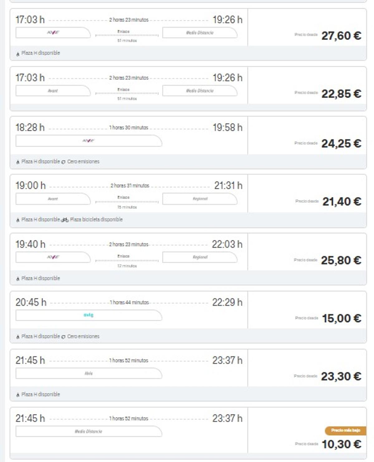 Distintas tarifas de tren entre Ourense y Vigo