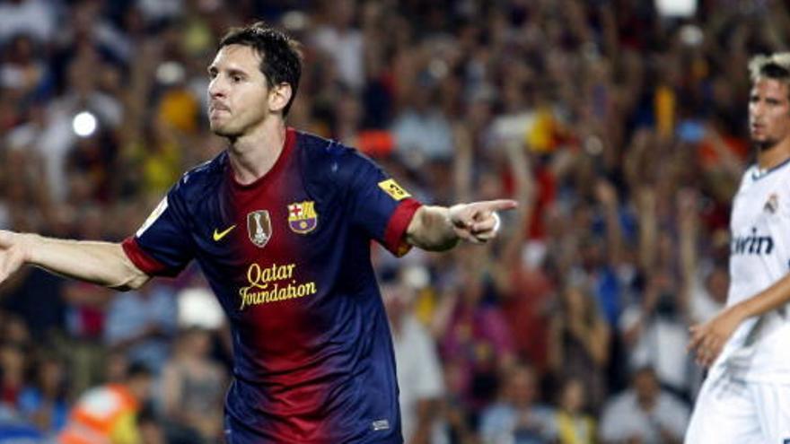 Messi celebra su gol durante el partido de ida de la Supercopa.