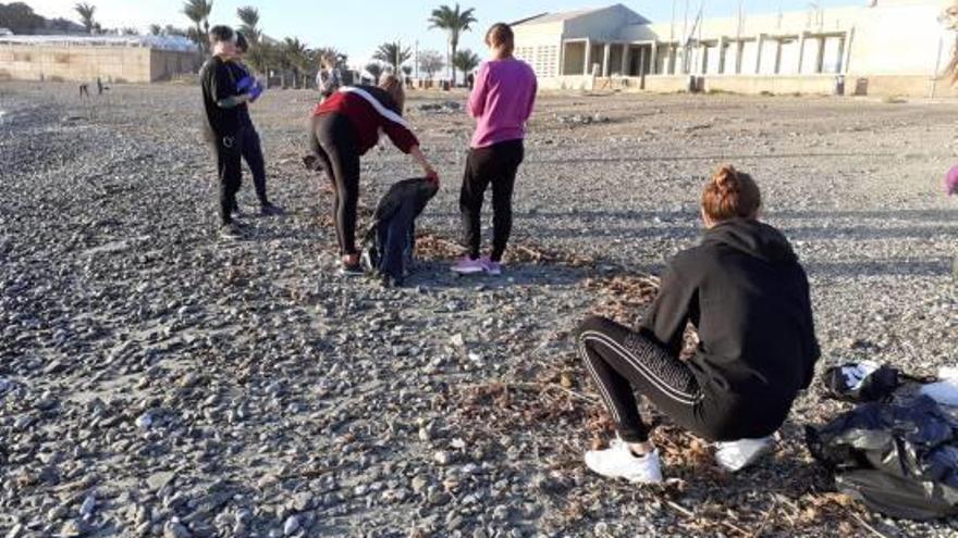 Tareas de limpieza de residuos por parte de los alumnos del IES Nit de l&#039;Albà en Tabarca.