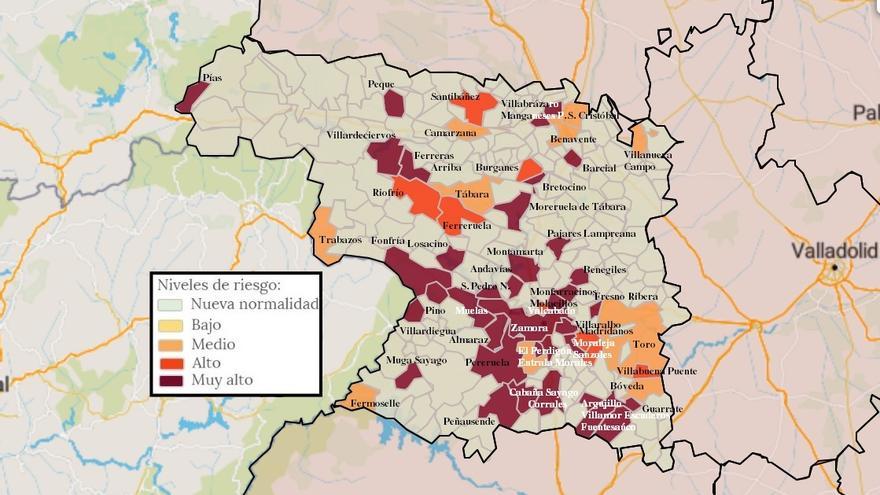 Mapa de contagios COVID por municipios en Zamora