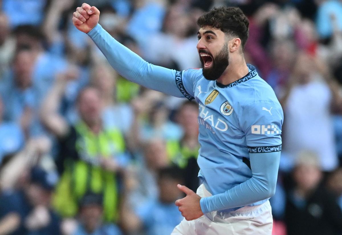 El jugador del Manchester City Josko Gvardiol celebra el 0-2 durante el partido de semifinales de la FA Cup que han jugado Nottingham Forest y Manchester City, en Londres, Reino Unido. EFE/EPA/VINCE MIGNOTT. EDITORIAL USE ONLY. No use with unauthorized audio, video, data, fixture lists, club/league logos, 'live' services or NFTs. Online in-match use limited to 120 images, no video emulation. No use in betting, games or single club/league/player publications