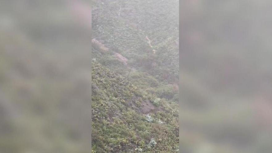 Avalancha de tierra en una ladera de Las Lagunetas, en San Mateo, por la borrasca Therese