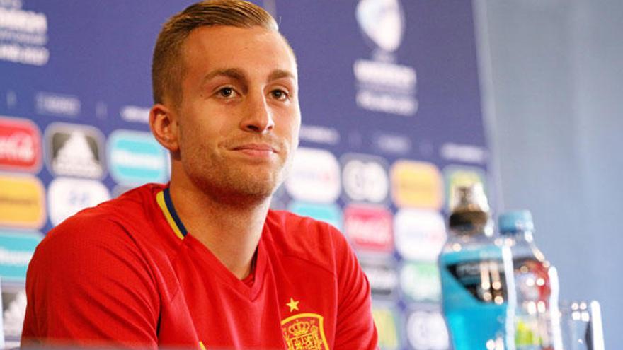 Gerard Deulofeu, en rueda de prensa en el Europeo sub 21.