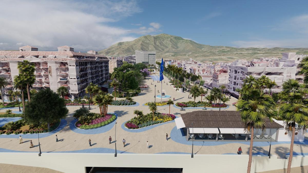 Recreación del proyecto de ampliación del bulevar que se desarrollará en la avenida San Lorenzo, en el eje comprendido entre el Ayuntamiento, el paseo marítimo y el casco urbano.