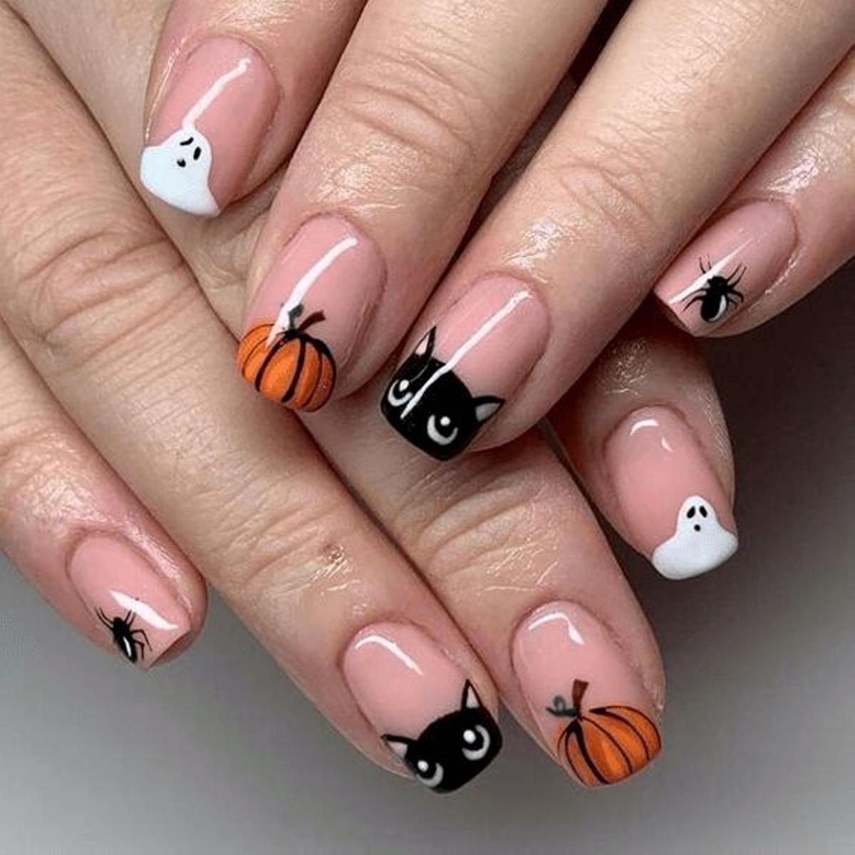 Manicura para Halloween con dibujitos