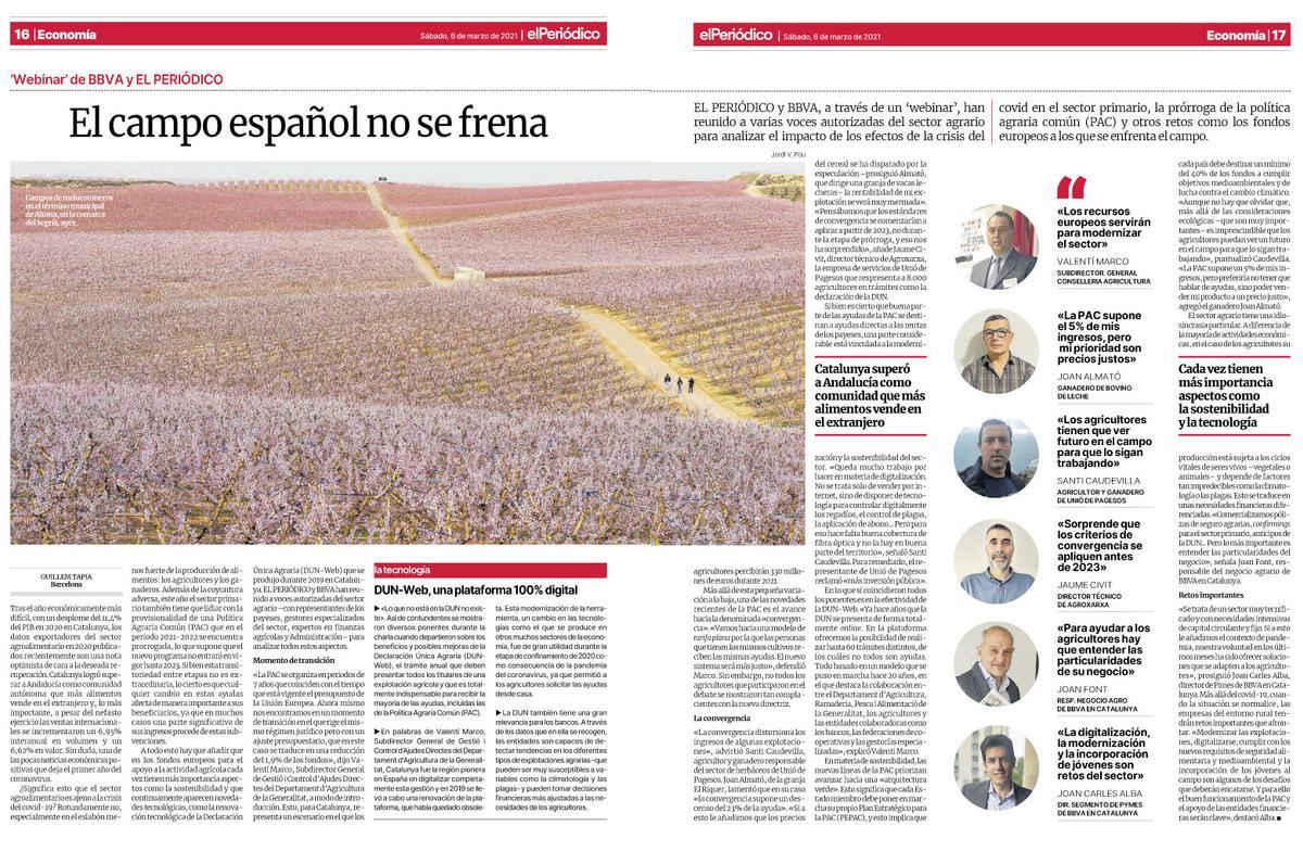 Publicacion de EL PERIóDICO sobre el debate del sector agrario.