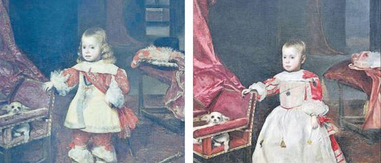 El retrato del príncipe Felipe Próspero, antes y después de su restauración.