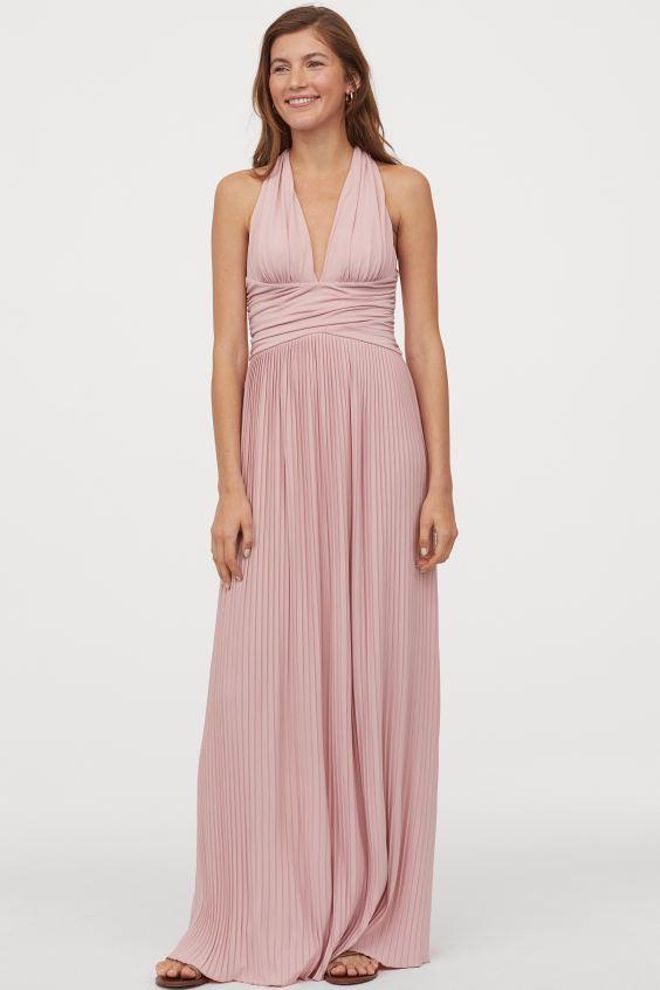 Vestido largo rosa, con escote en la espalda, de H&M