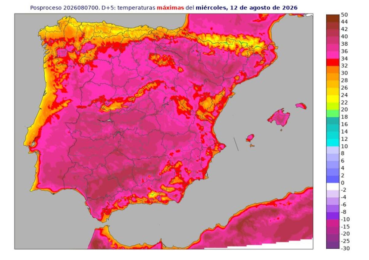 Temperaturas máximas previstas para el 12 de agosto, día del eclipse.