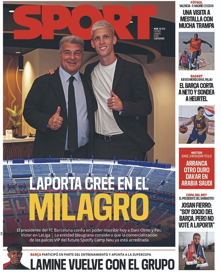 La portada SPORT de hoy, viernes 3 de enero de 2025
