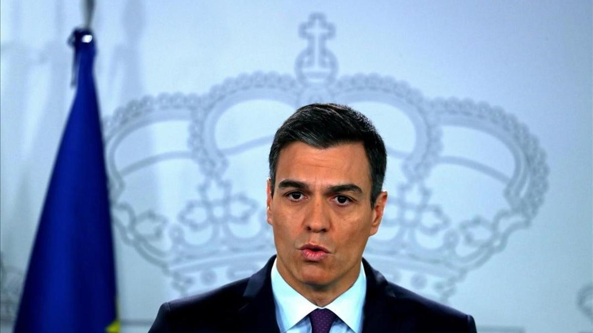 Pedro Sánchez durante su declaración institucional sobre Venezuela