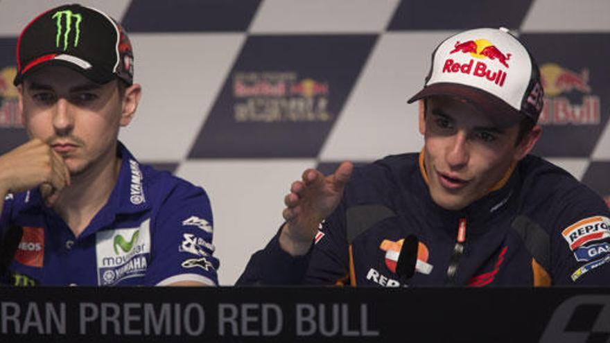 Marc Márquez y Jorge Lorenzo, en el circuito de Jerez.