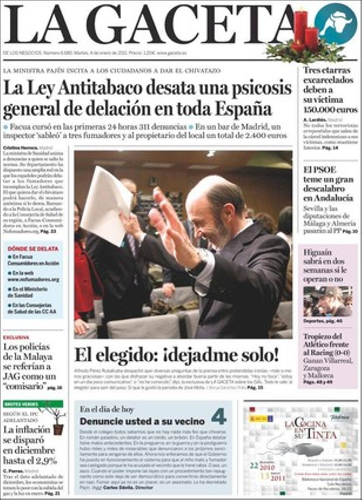 ’La Gaceta’ destaca a dins que el Senat va treure a concurs un hemicicle multilingüe abans que el ple de la Cambra alta aprovés l’ús de les llengües cooficials, i que el futbolista del Reial Madrid Higuaín sabrà en dues setmanes si ha de passar pel quiròfan.