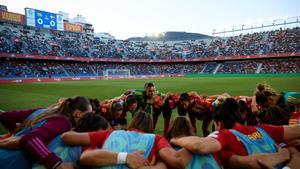 Las jugadoras de la selección española antes de un partido.
