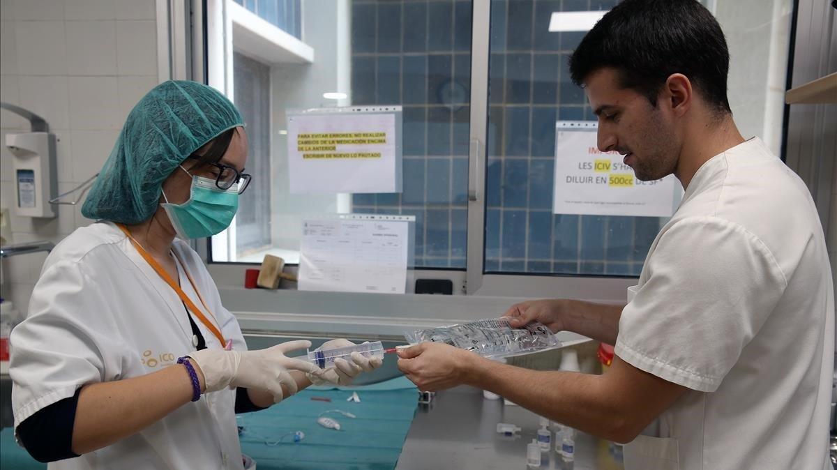 Enfermeras en el Institut Català d’Oncologia (ICO), en una imagen del 2017. Enfermeras en el Institut Català d’Oncologia (ICO), en una imagen del 2017.
