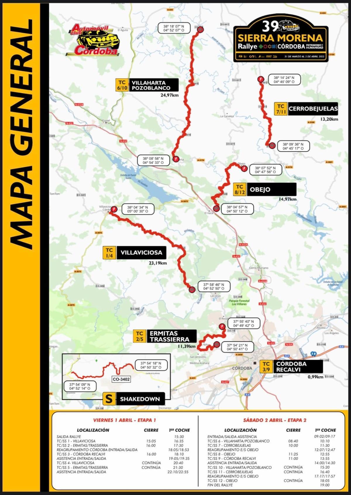 Recorrido del Rali Sierra Morena 2022.