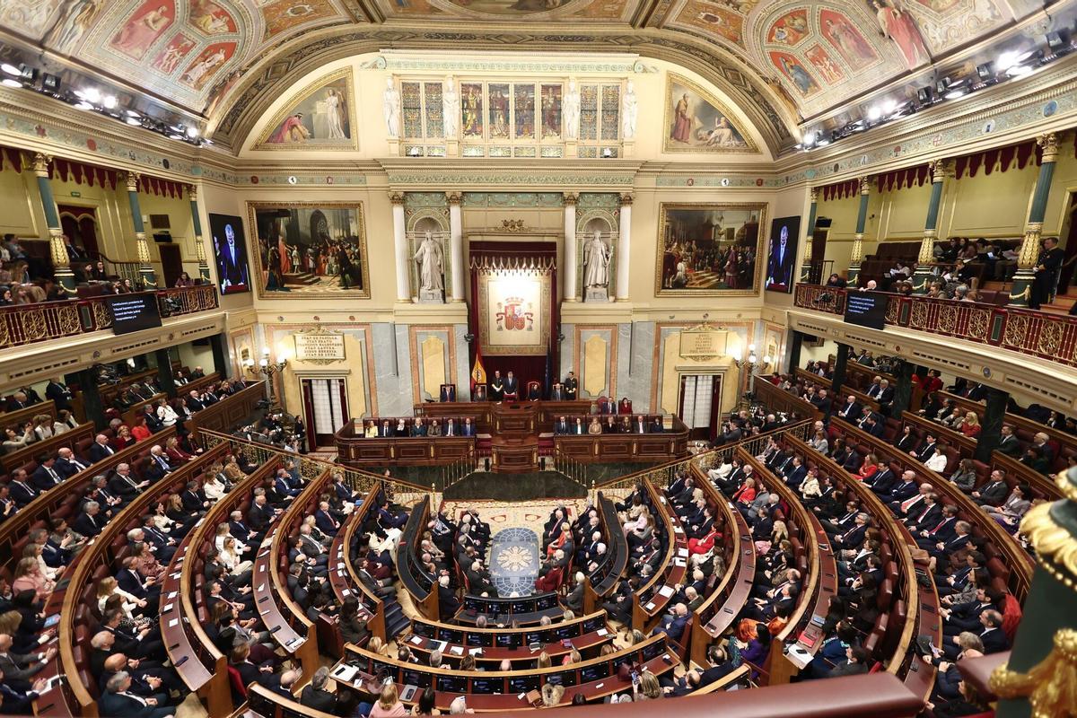 17/02/2026 Hemiciclo durante el acto institucional ‘Nuestra constitución más longeva’, en el Congreso de los Diputados, a 17 de febrero de 2026, en Madrid (España). Los Reyes presiden la conmemoración de los 47 años de vigencia de la Carta Magna en la semana en la que el texto de 1978 superará en longevidad a la Constitución de 1876, convirtiéndose en la Norma Fundamental más duradera de la historia de España. POLITICA EUROPA PRESS/E. Parra. POOL - Europa Press