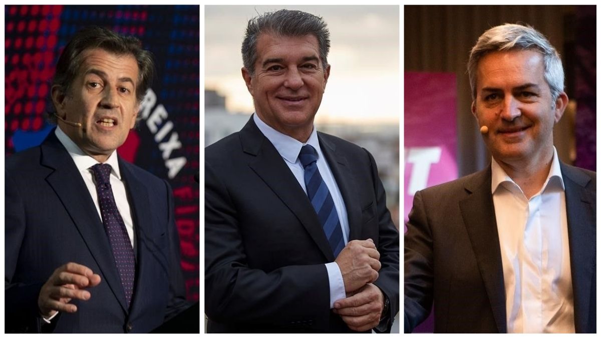 Los candidatos a la presidencia del Barça: Toni Freixa, Joan Laporta y Víctor Font.