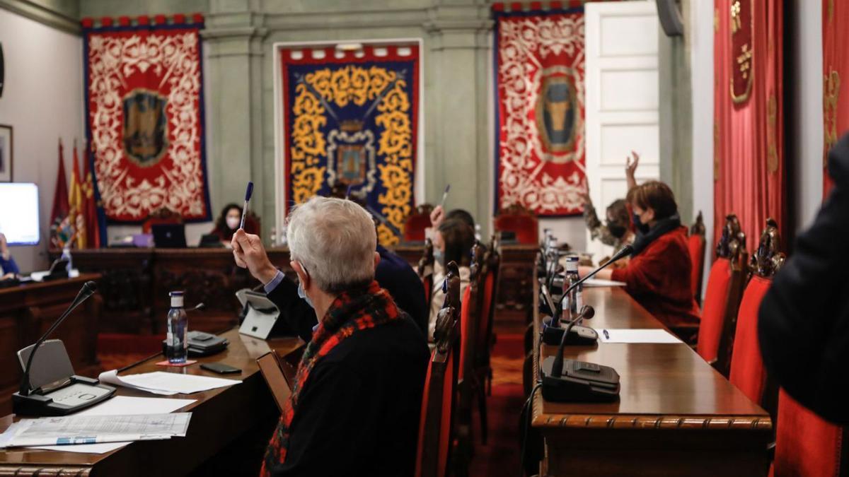 Los ediles votando una de las mociones del Pleno Ordinario de ayer. | LOYOLA PÉREZ DE VILLEGAS