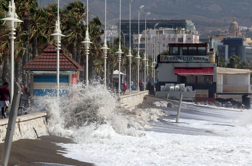 Málaga capital vive una jornada marcada por el fuerte viento, que ha afectado a playas y paseos marítimos y ha obligado a cortas las comunicaciones marítimas con Melilla.