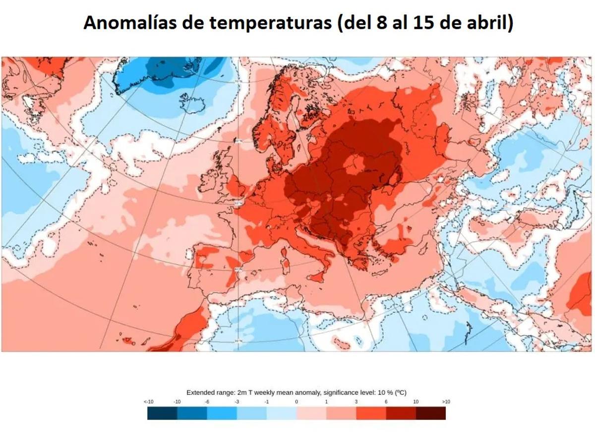 Variación de temperaturas respecto a lo normal en estas fechas