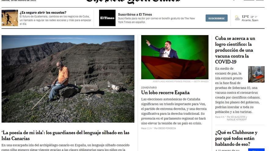 El silbo gomero, portada de &#039;The New York Times&#039;