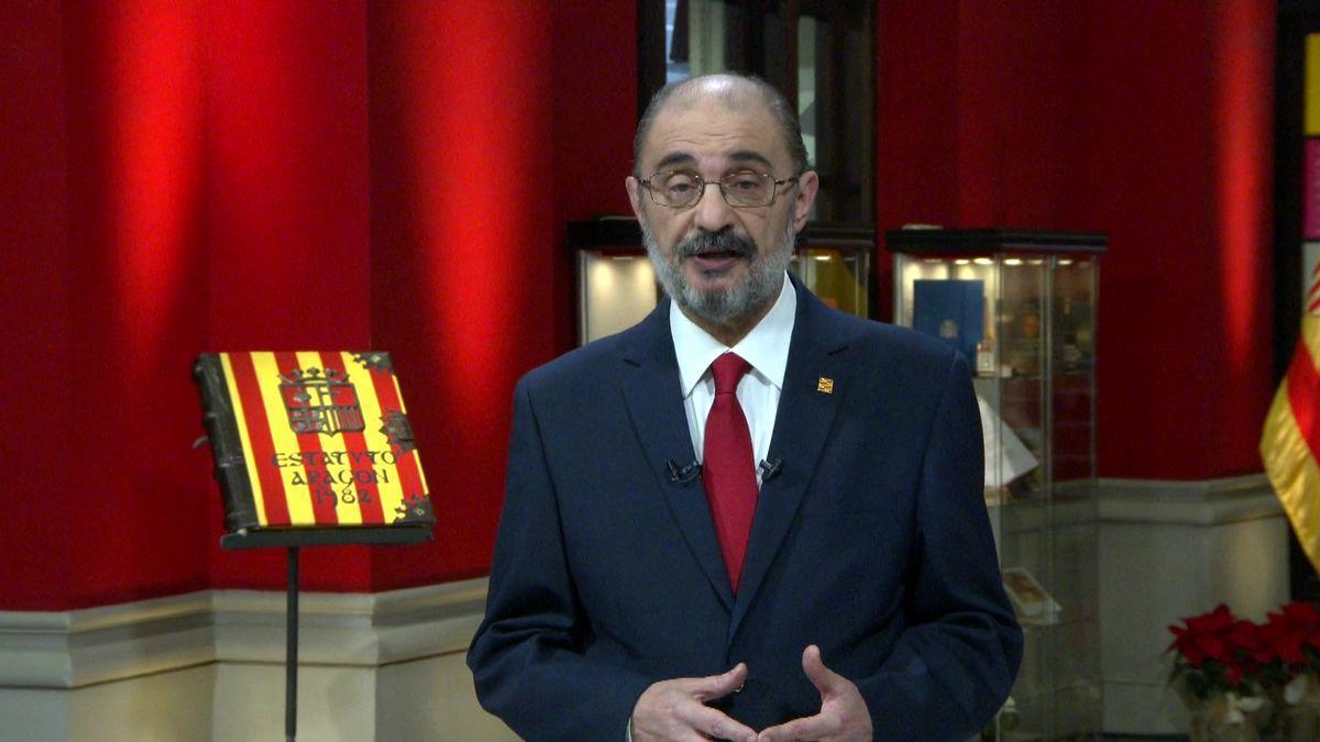 El presidente del Gobierno de Aragón, Javier Lambán, en su mensaje de fin de año.