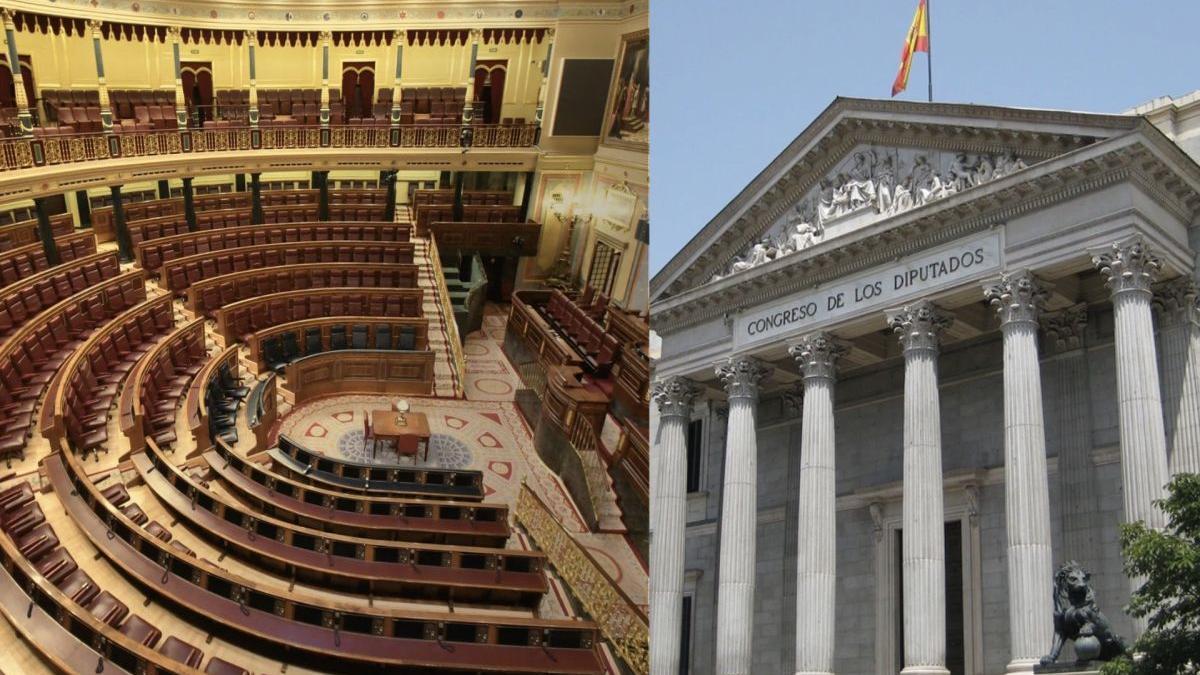 Dos imágenes muestra enl interior y el exterior del Congreso de los Diputados.